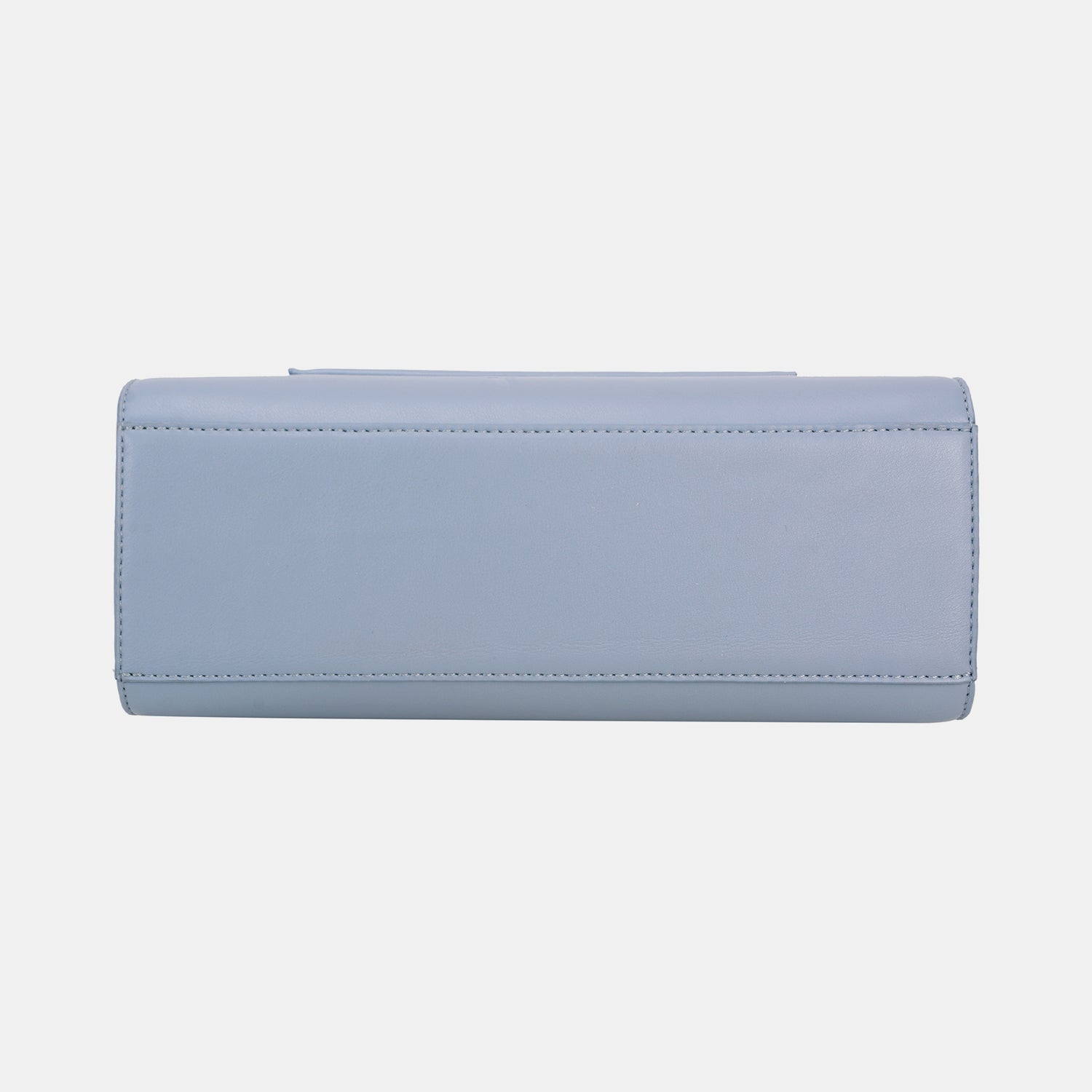 The David Jones PU Leather Handbag in light blue features a top handle and a front zip pocket, making it the perfect stylish accessory to complement any outfit.