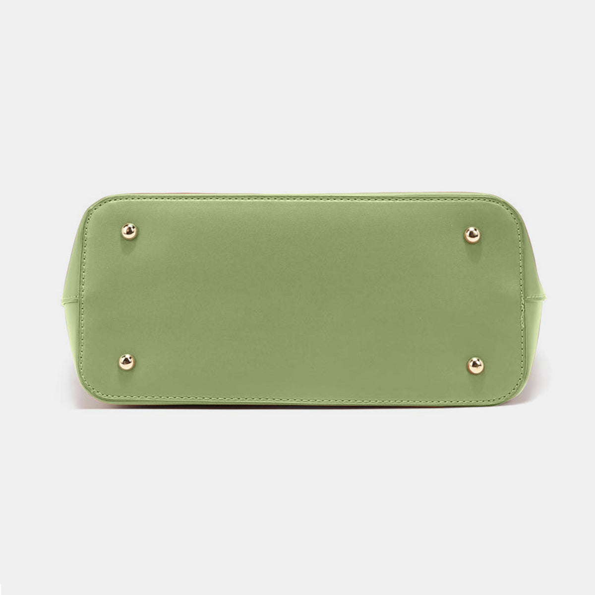 Displayed against a neutral background are three handbags from the Nicole Lee USA 3-Piece Handbag Set in green and beige, including a chic Clutch Wristlet.