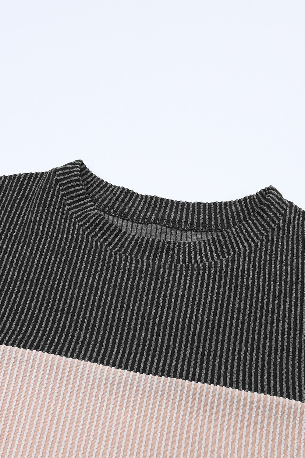 Wholesale Black Color Block Corduroy Long Sleeve Tops.