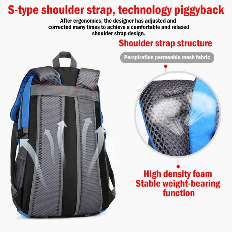 Five multi-colored 40L travel backpacks for men and women, perfect for hiking or school, showcased against a US flag backdrop with the message "US Seller Fast Shipping From USA." Experience customizable color choices to reflect your style and adventurous spirit.