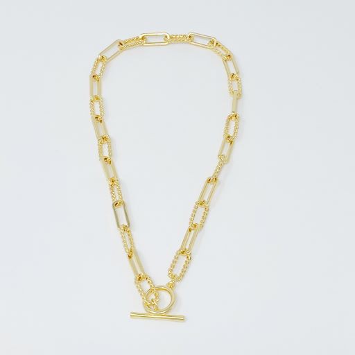 Two Toggle Chain Link Necklaces against a white background, one gold-plated and one silver-toned, each with a toggle clasp closure.