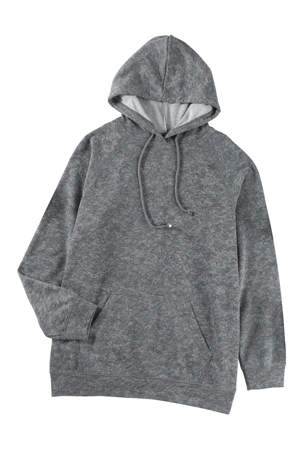 A person with blonde hair is standing with their back to the camera, wearing a Gray Mineral Wash Kangaroo Pocket Drawstring Pullover Hoodie.