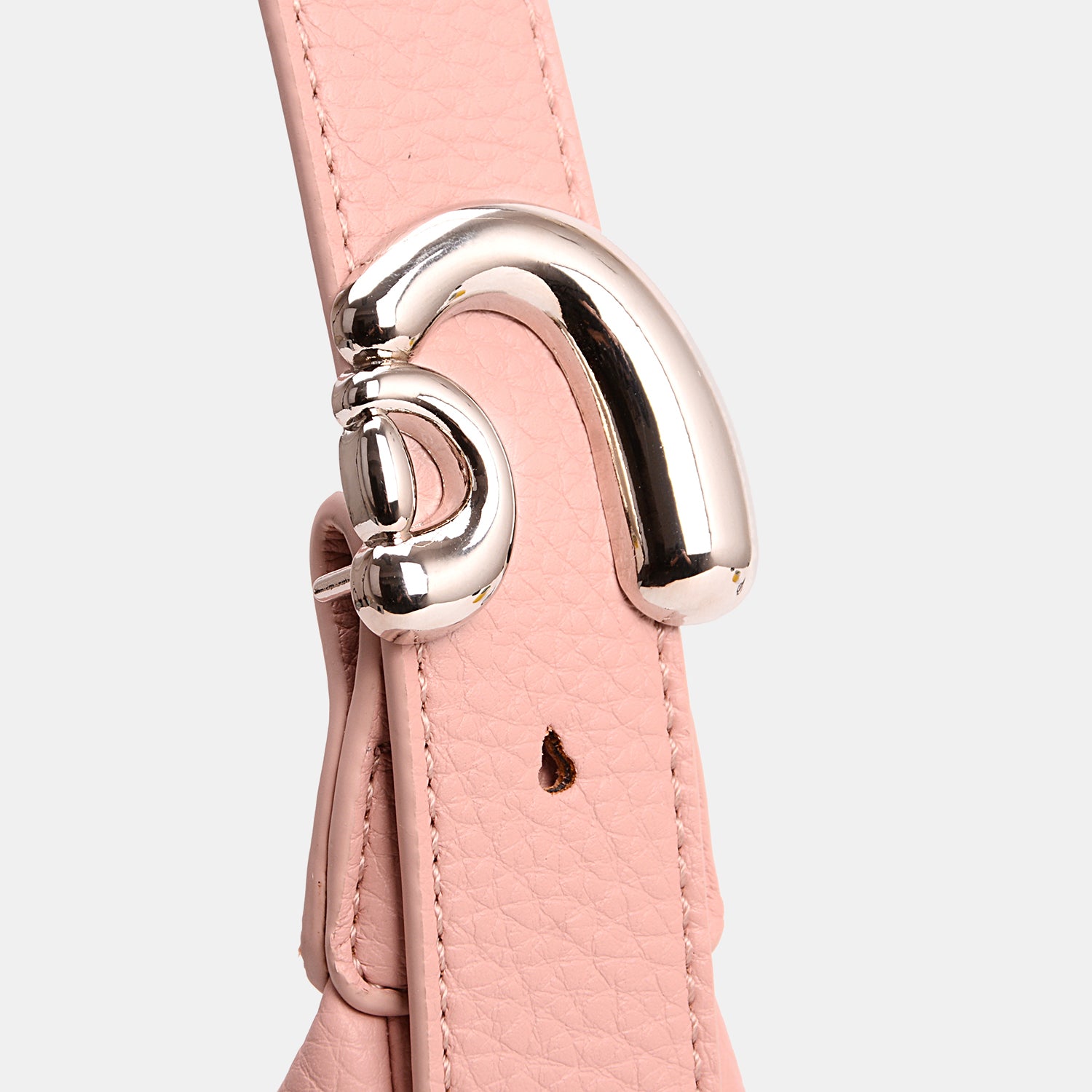 The David Jones PU Leather Crossbody Bag is a fashionable accessory that boasts a light pink hue, a curved design, and a practical top zipper closure.