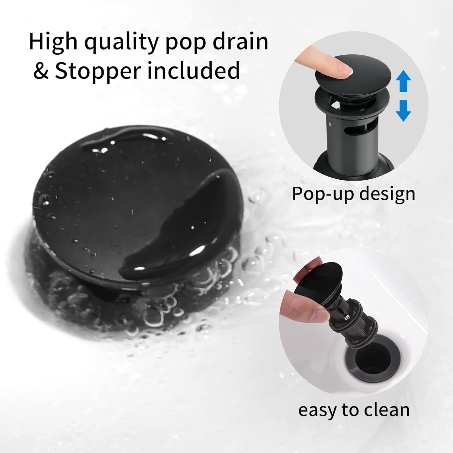 2 Handle Black Bathroom Sink Faucet - 4 Inch Centerset Faucet Bathroom 2 or 3 Hole Lavatory Faucet Bathroom Vanity Sink Faucets with Pop-up Drain and Supply Lines Matte Black installed on a white sink.