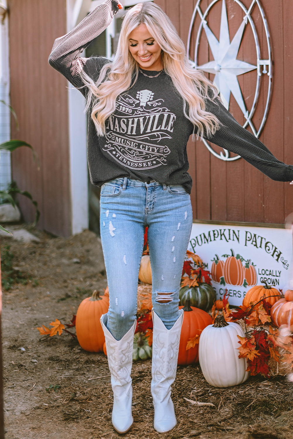 Black NASHVILLE MUSIC CITY Corded Graphic Sweatshirt