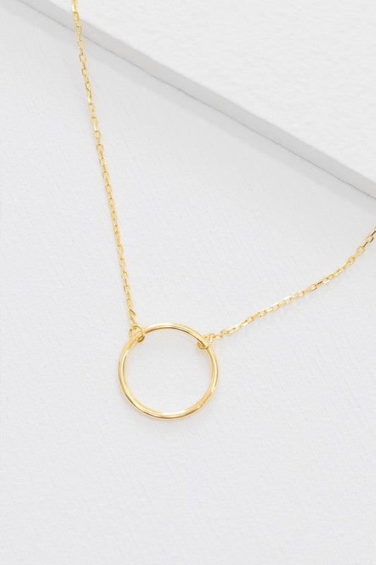 Maddox Circle Charm Necklace 14K on a delicate chain against a white background.