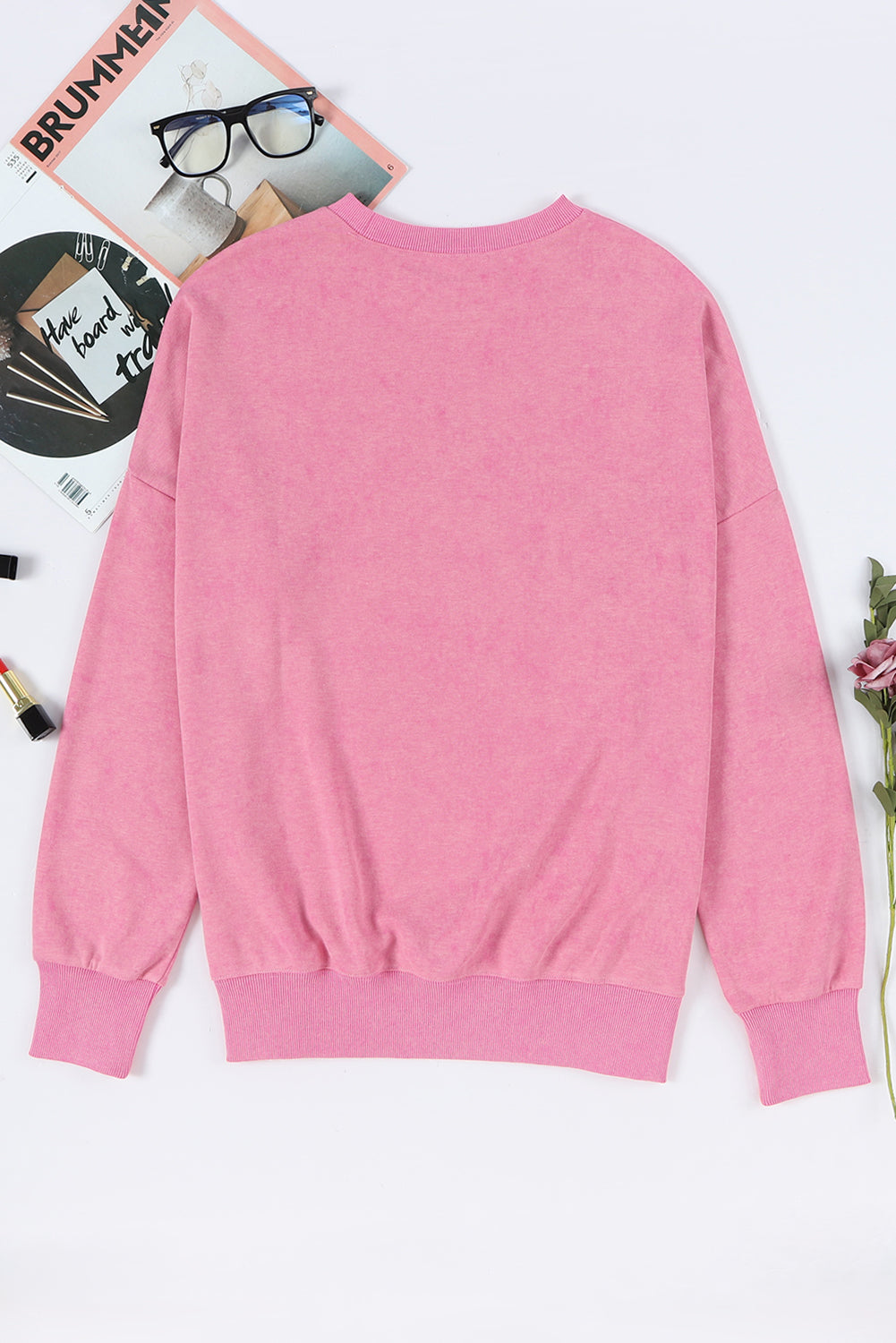 Pink Drop Shoulder Ribbed Trim Oversized Sweatshirt