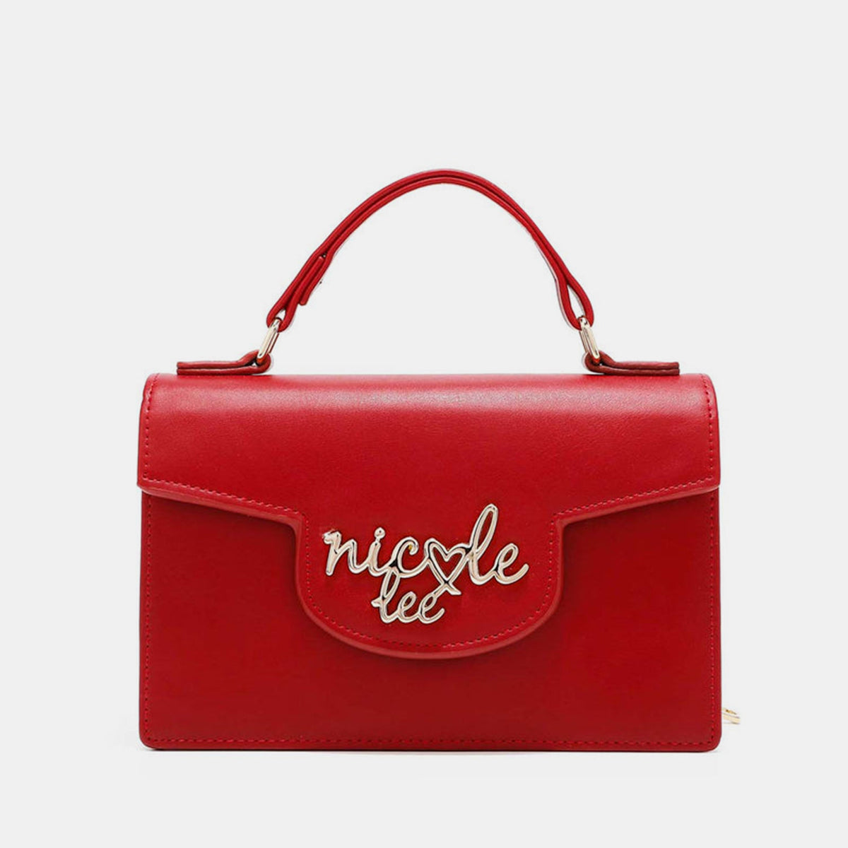 The Nicole Lee USA Small Crossbody Wallet in bright yellow features a handle and flap closure, accented with "nicole lee" in metallic letters on the front. It also includes an adjustable crossbody strap for versatile wear.