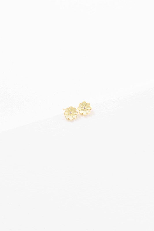 A pair of Primrose Stud Earrings on a white background.