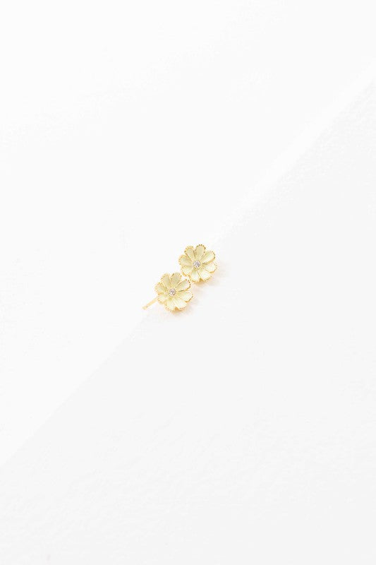 A pair of Primrose Stud Earrings on a white background.
