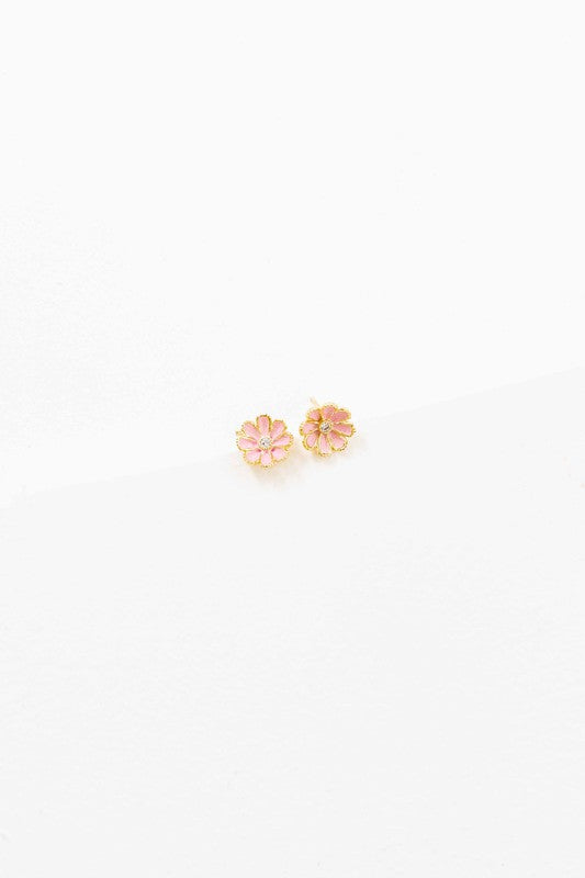 A pair of Primrose Stud Earrings on a white background.