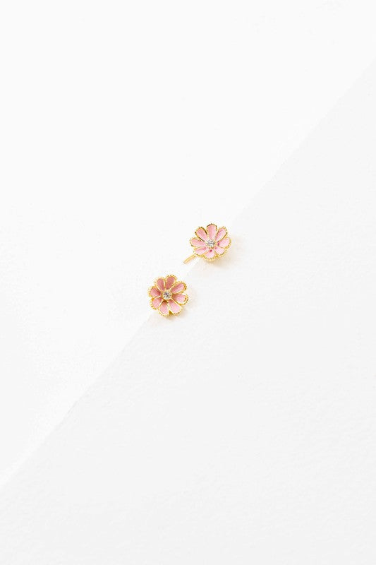 A pair of Primrose Stud Earrings on a white background.
