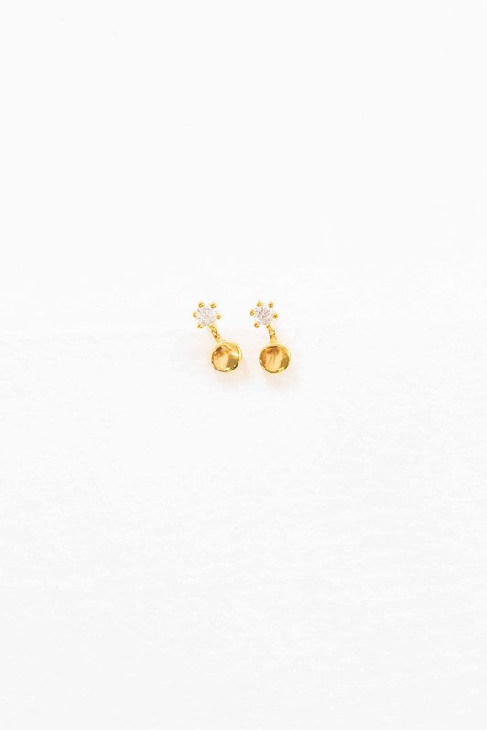 Tiny Duo Dot earrings with a gemstone accent on a white background, crafted in 14K gold over sterling silver.