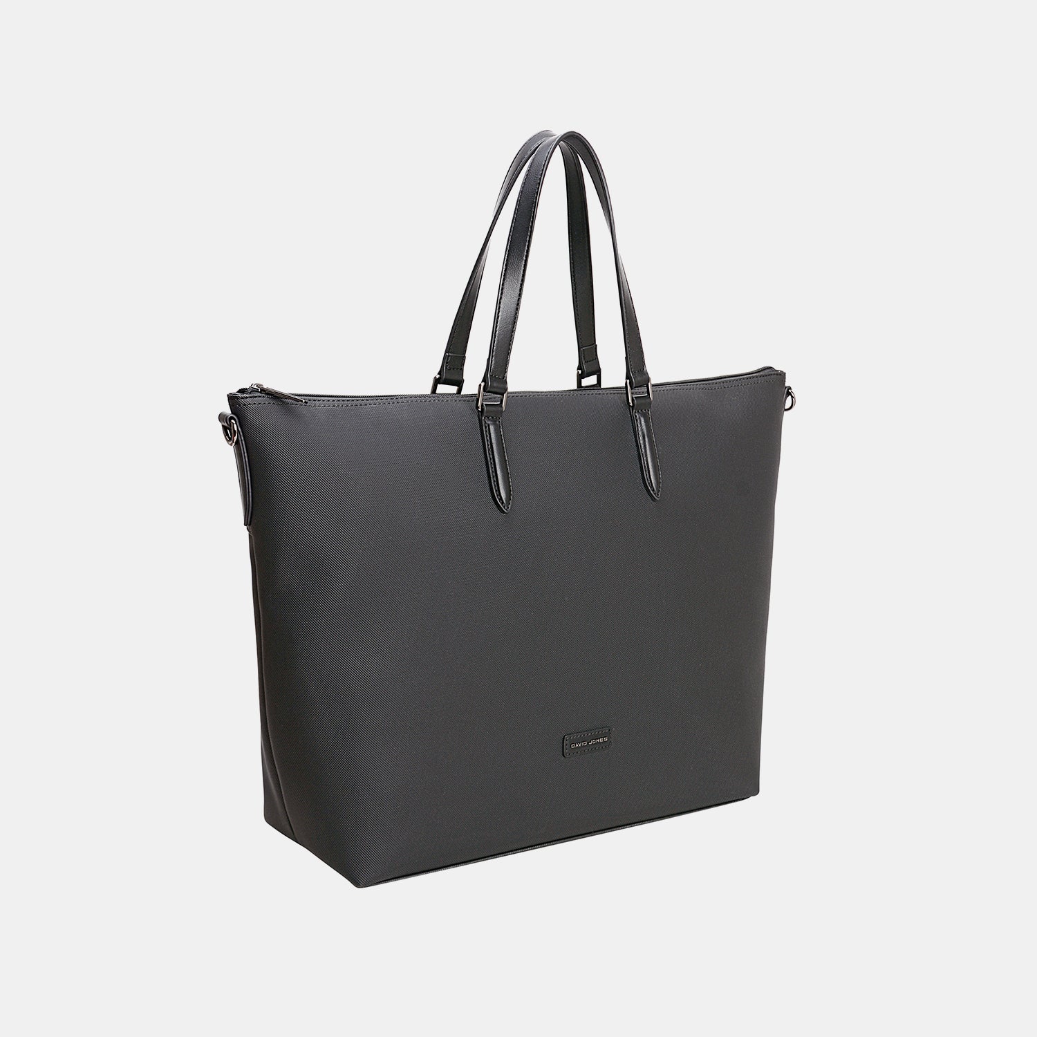 The David Jones PU Leather Large Tote Bag is a stylish and modern accessory, featuring a spacious design in black with two shoulder straps and a discreet logo on the front. Made from durable PU leather, it combines functionality with contemporary elegance.