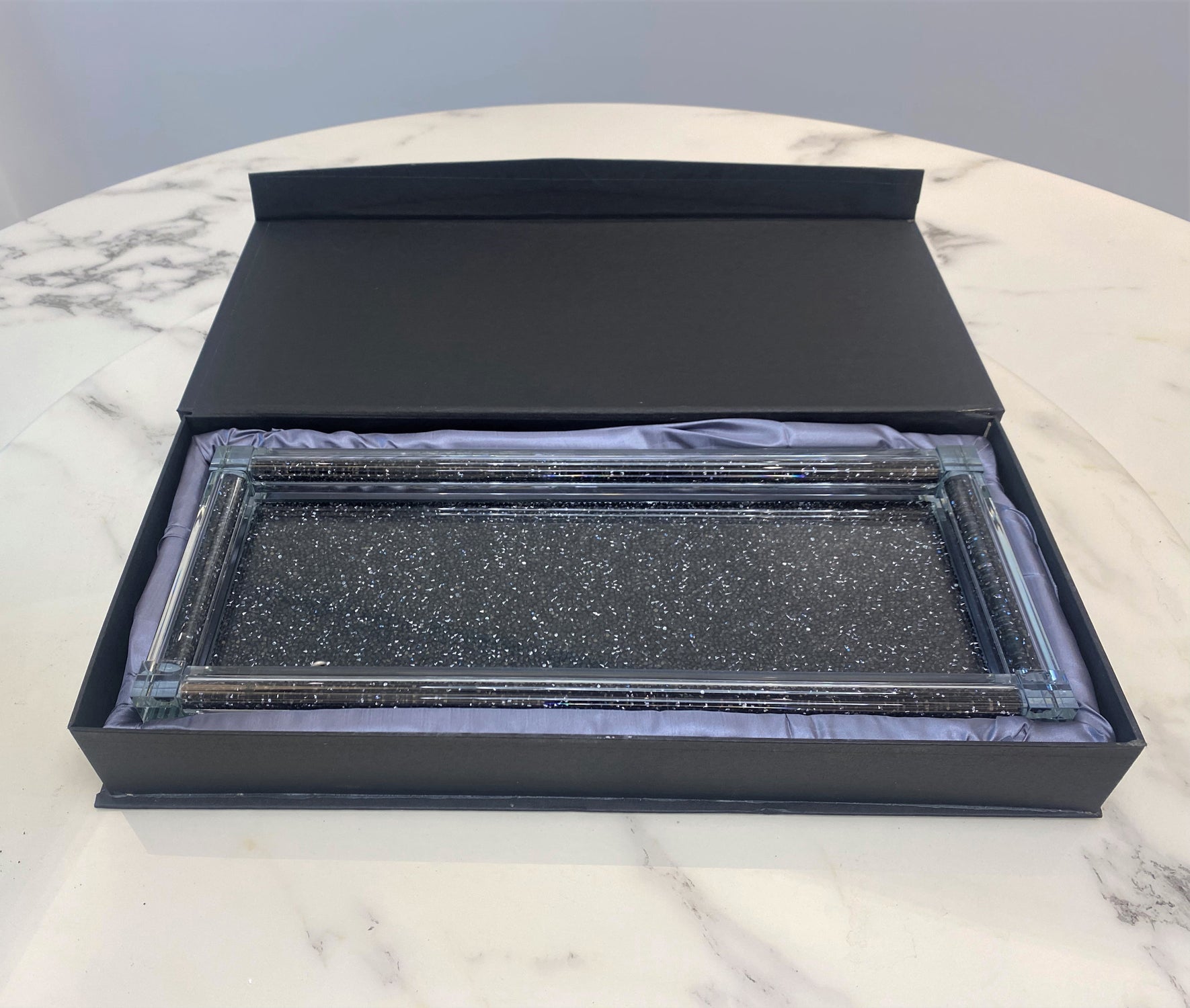 Three Canisters and Tray Gift Set, Black Crushed Diamond Glass