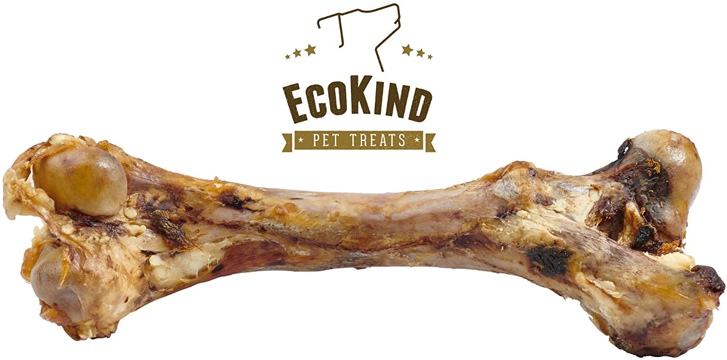 A large, natural treat for large dogs, the Giant Dog Bone - Grass-Fed Beef Femur Bone for Large Dogs is showcased against a plain white background with the brand logo above. Made from grass-fed cattle, this bone promises a delicious and nutritious snack for your furry friend.