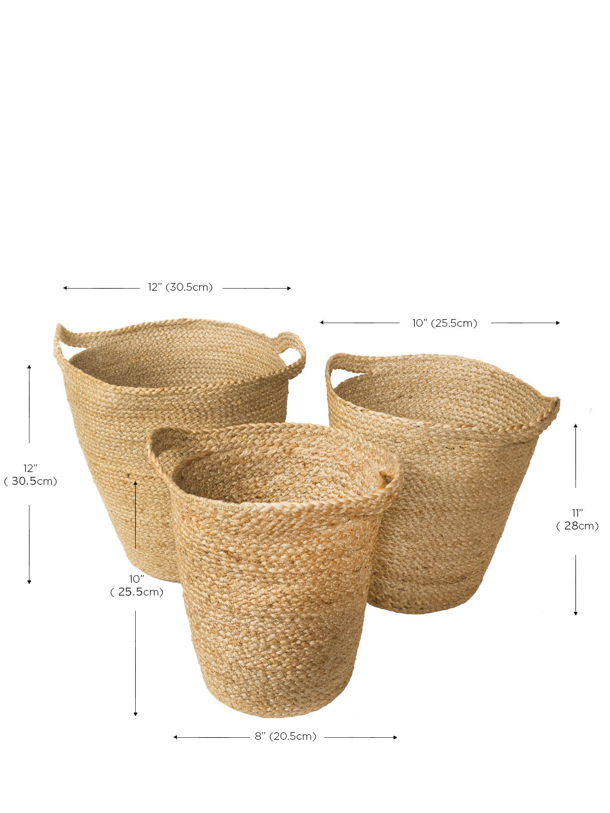 The Kata Basket with Slit Handle, crafted by Fair Trade artisans, is a set of three handwoven pieces that feature varying sizes and are elegantly displayed against a white background.