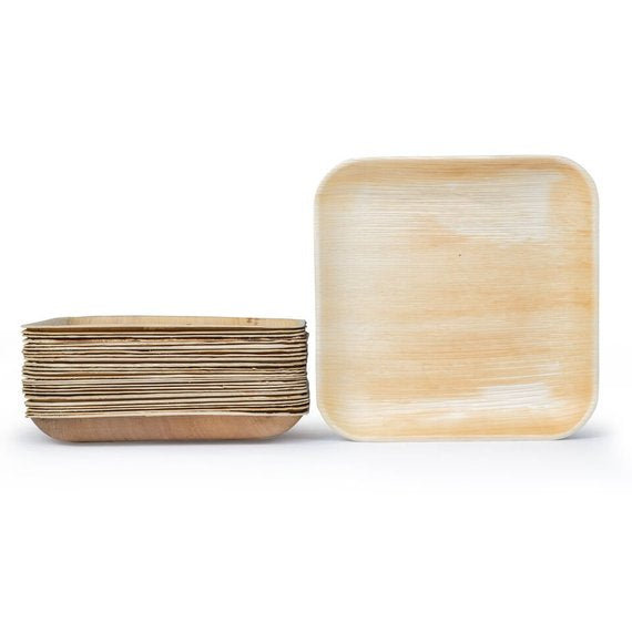 Introducing the Palm Leaf Square Plates, available in 10" inch size and sets of 25, 50, or 100. These plates feature a natural color and wood-like texture, making them ideal for eco-dinnerware enthusiasts who prefer compostable options.