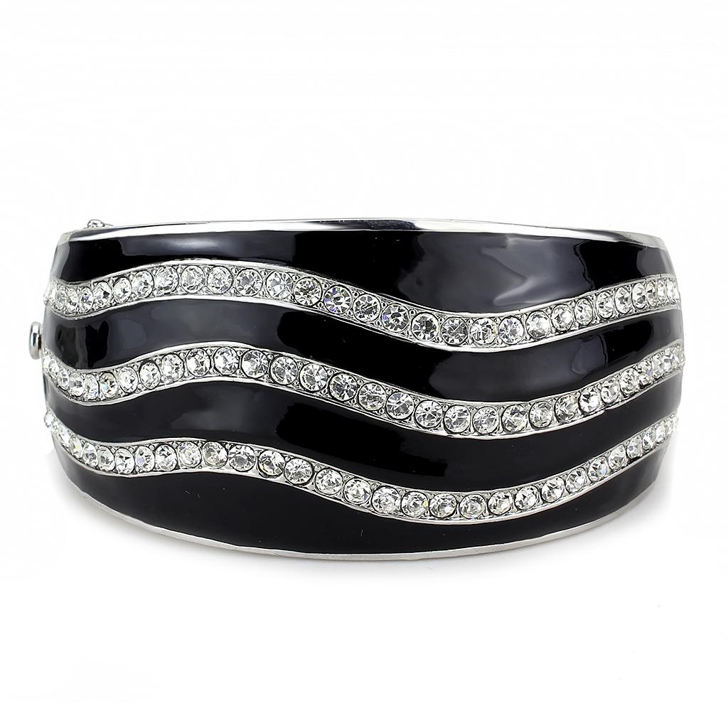 A LO4278 Rhodium Brass Bangle with Top Grade Crystal, available for shipping with a lead time.