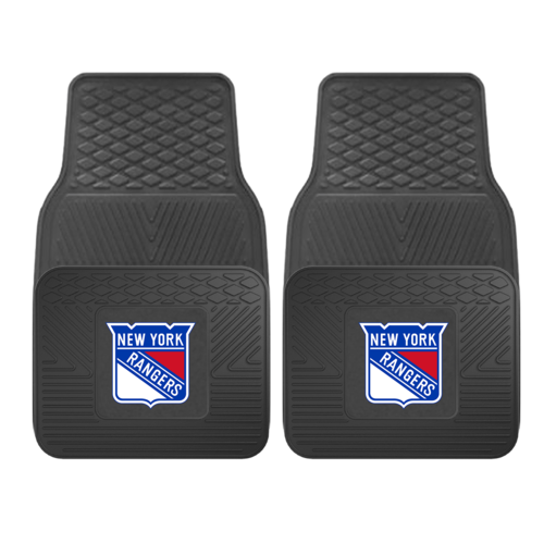 Two NHL 2-PC Vinyl Car Mats with a Chicago Blackhawks logo on the lower left corner of each mat.