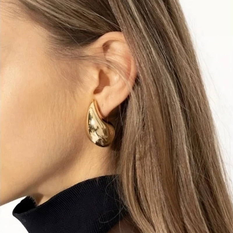 Vintage Gold Plated Chunky Dome Drop Earrings for Women Glossy