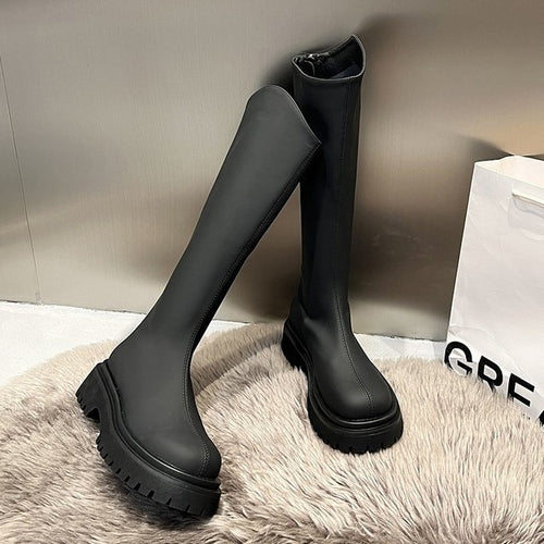Winter Woman Thigh High Boots Fashion Back Zippers Long Knight Booties