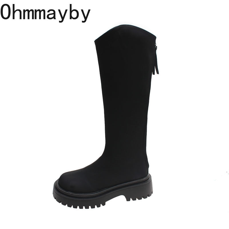 Winter Woman Thigh High Boots Fashion Back Zippers Long Knight Booties