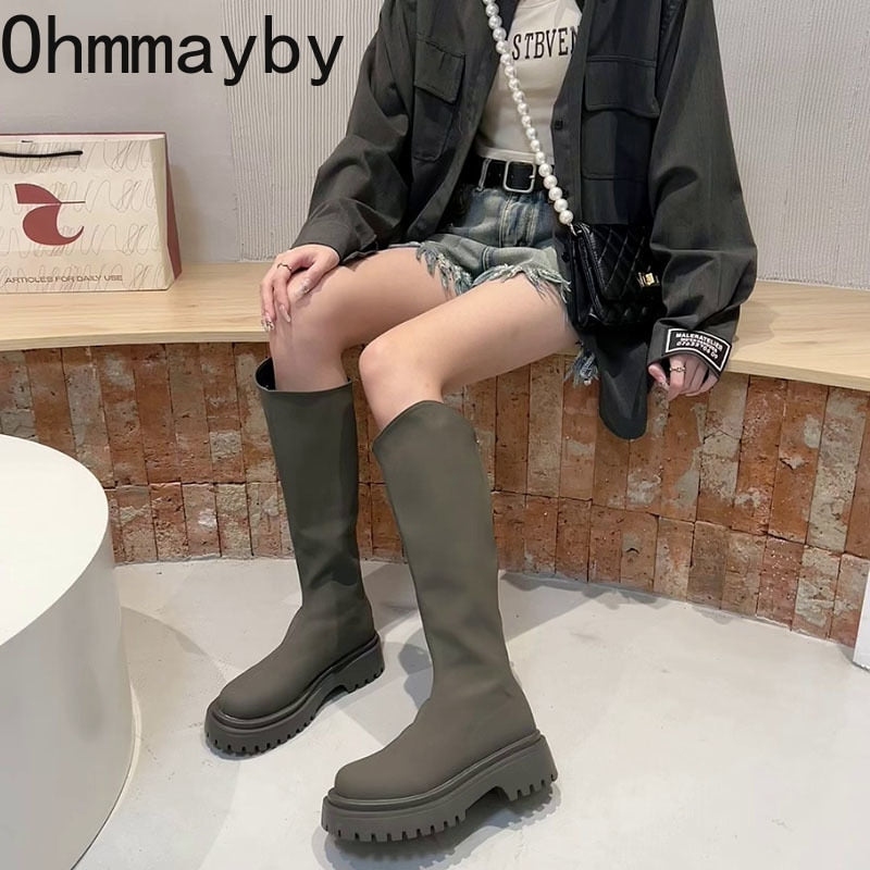 Winter Woman Thigh High Boots Fashion Back Zippers Long Knight Booties