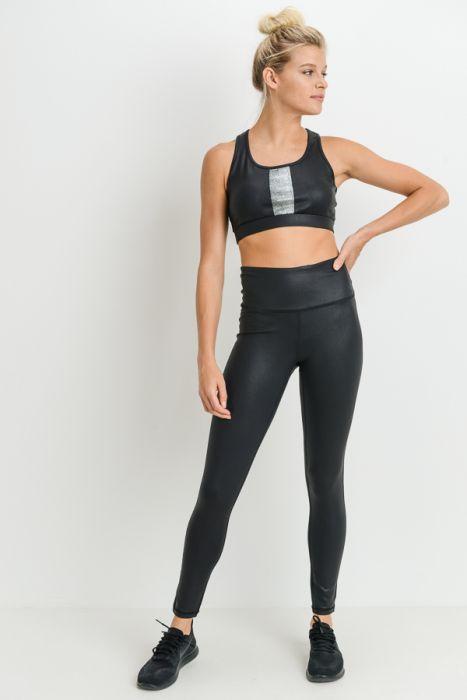 A person wearing Highwaist Foil Scale Print Full Leggings and black sneakers stands against a white background.