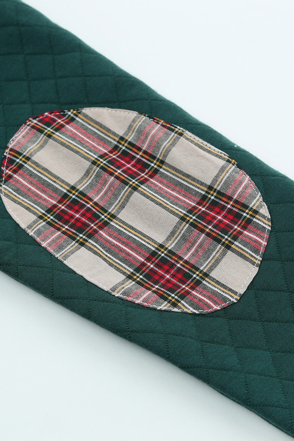 Green Geometric Texture Plaid Trim Sweatshirt