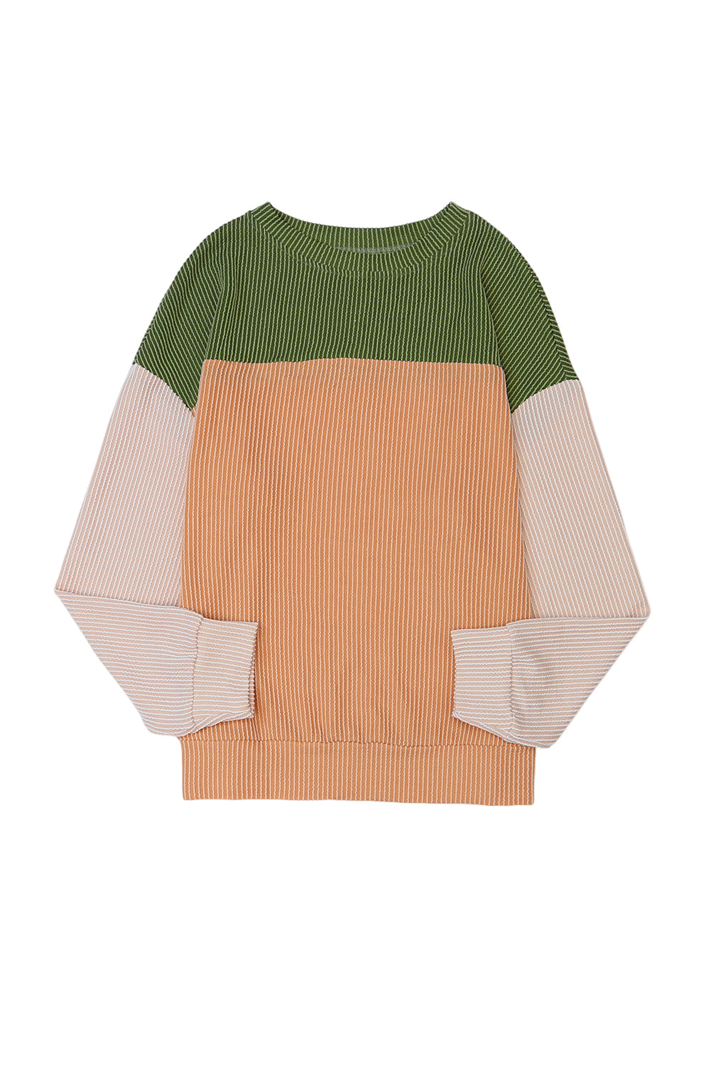 Wholesale Black Color Block Corduroy Long Sleeve Tops.