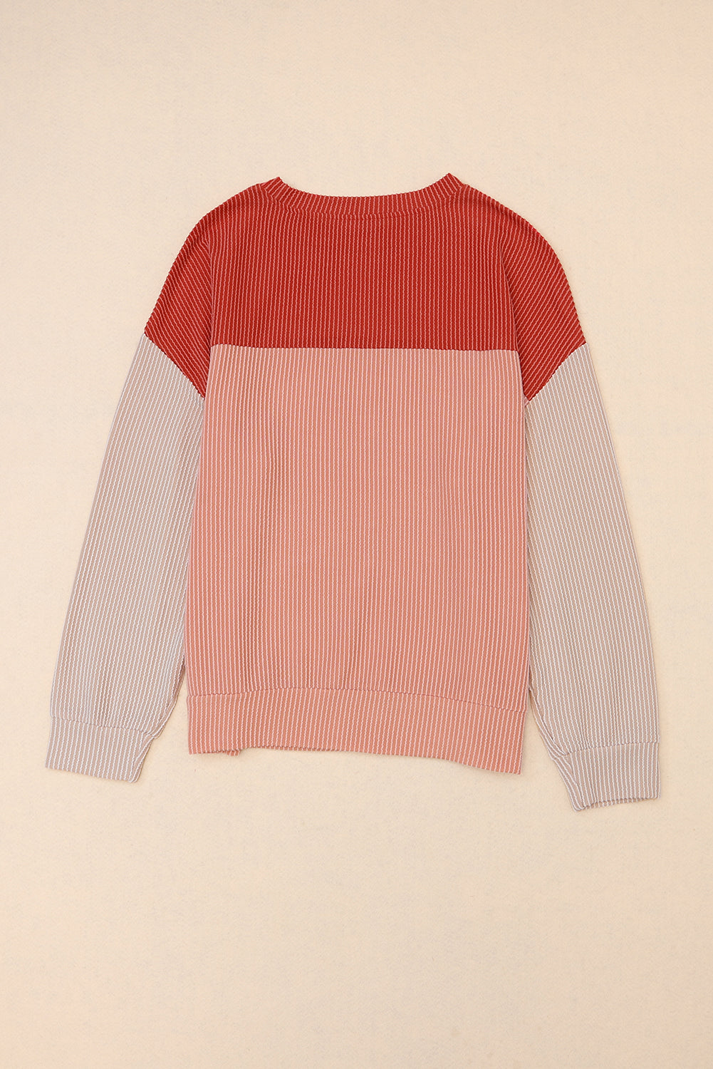 Wholesale Black Color Block Corduroy Long Sleeve Tops.