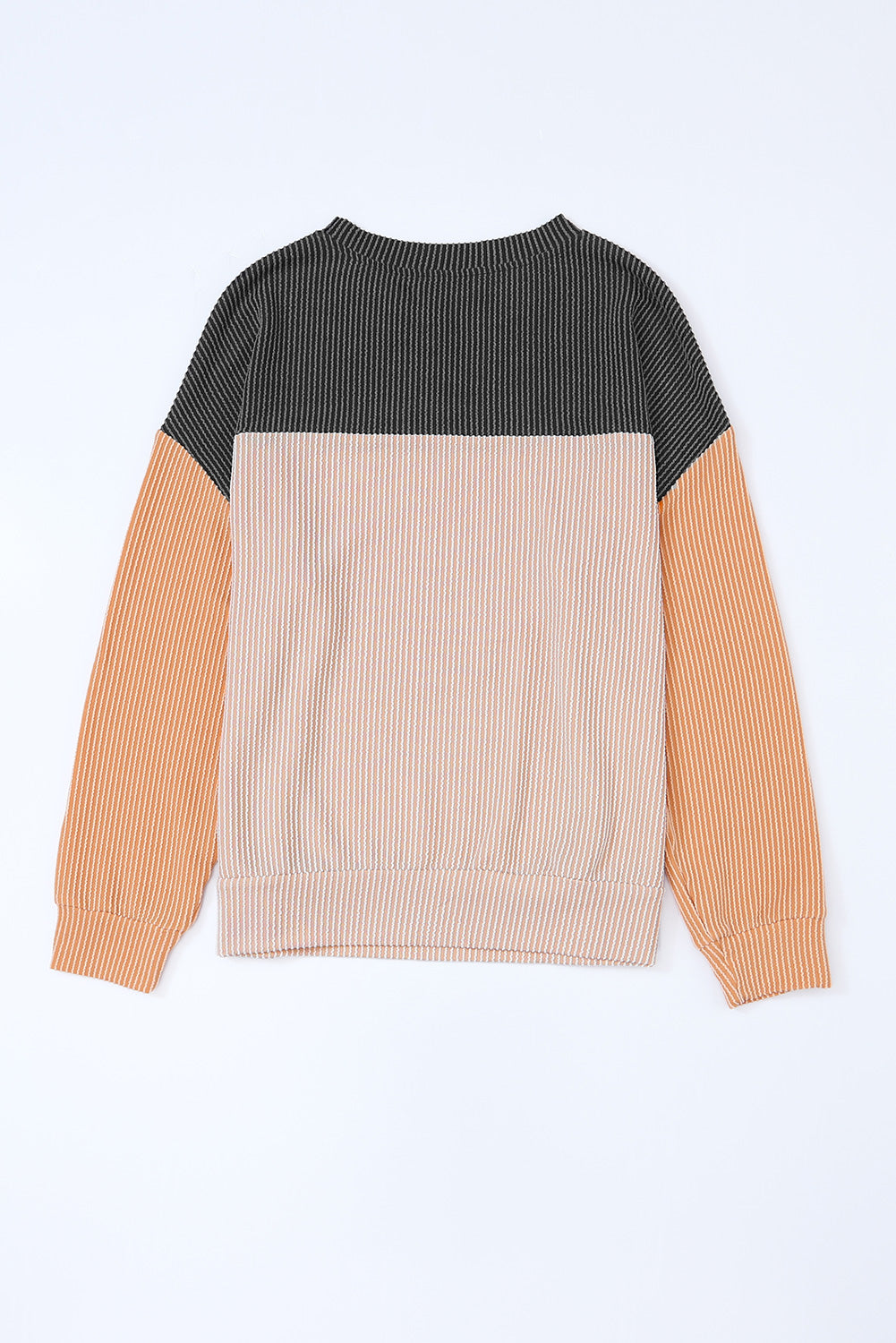 Wholesale Black Color Block Corduroy Long Sleeve Tops.