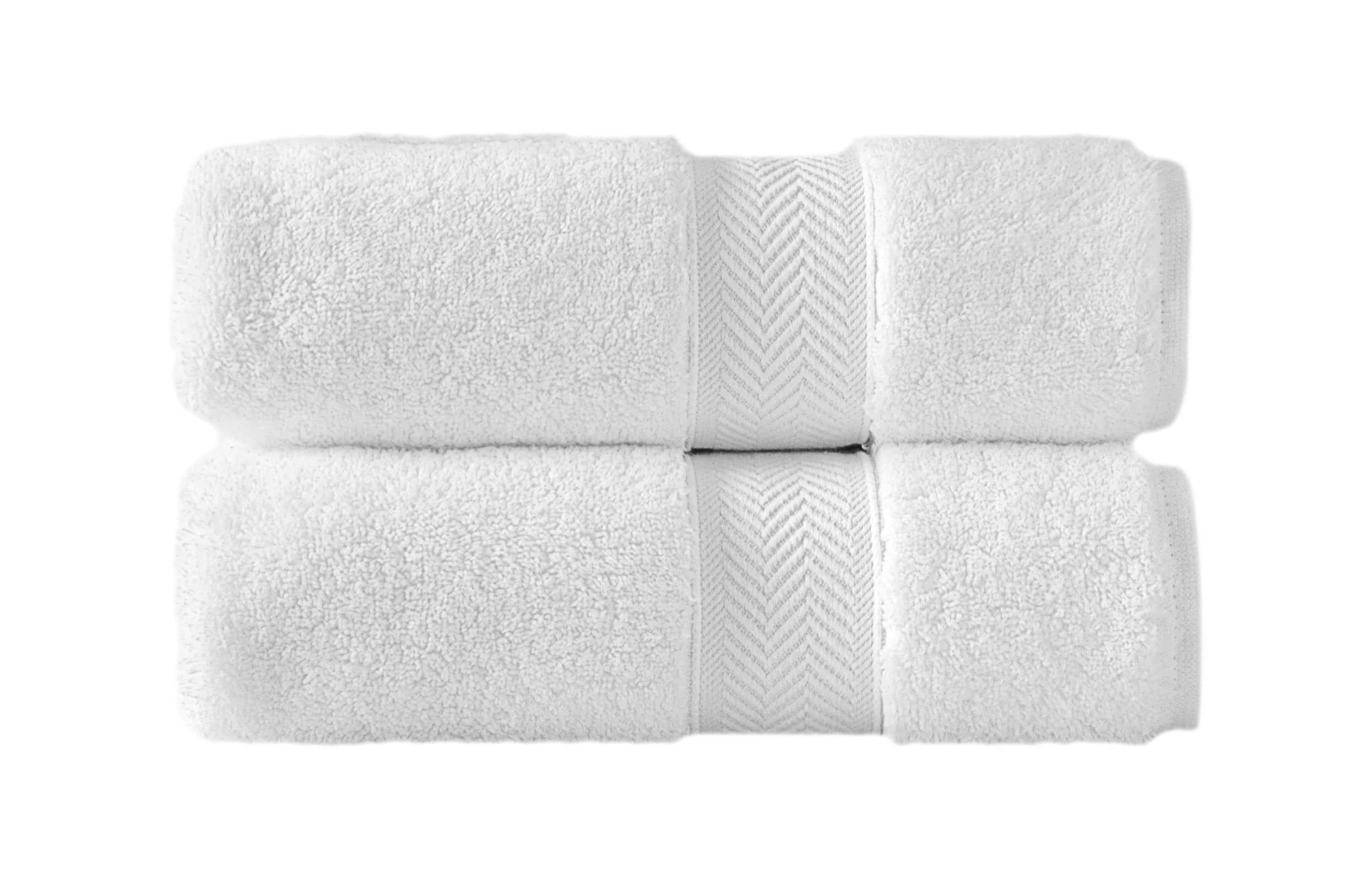 The Klassic Collection 2 PK Hand Towels Set consists of two folded white towels made from Long Staple Aero Cotton, displaying a textured pattern as they are stacked on top of each other.