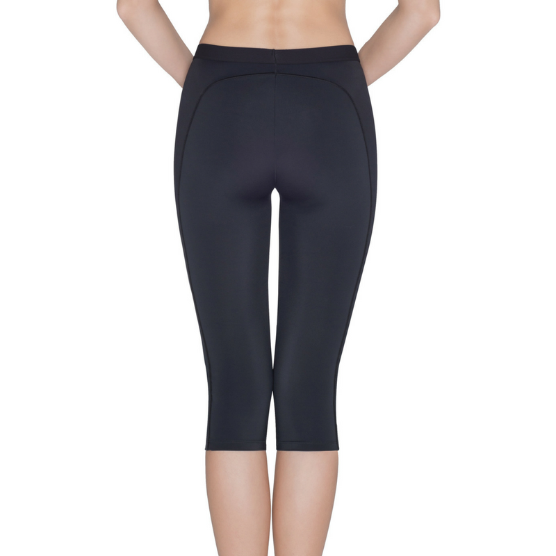 Person wearing dark-colored, form-fitting Capri Leggings Lauma Active Lady Fitness, perfect for average intensity workouts; shown from the waist down with legs and lower torso visible.