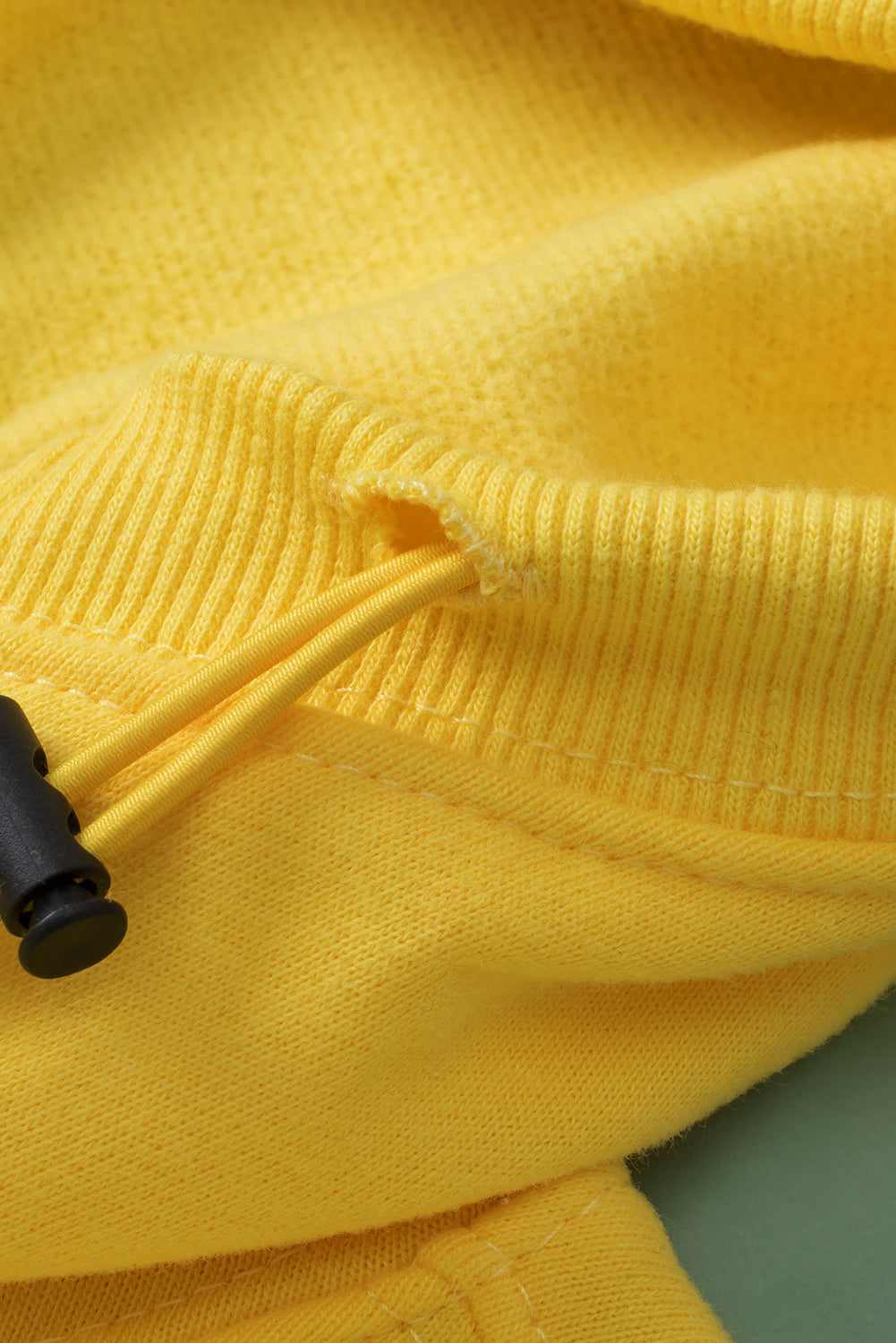 Yellow Ribbed Trim Kangaroo Pocket Zipped Hoodie