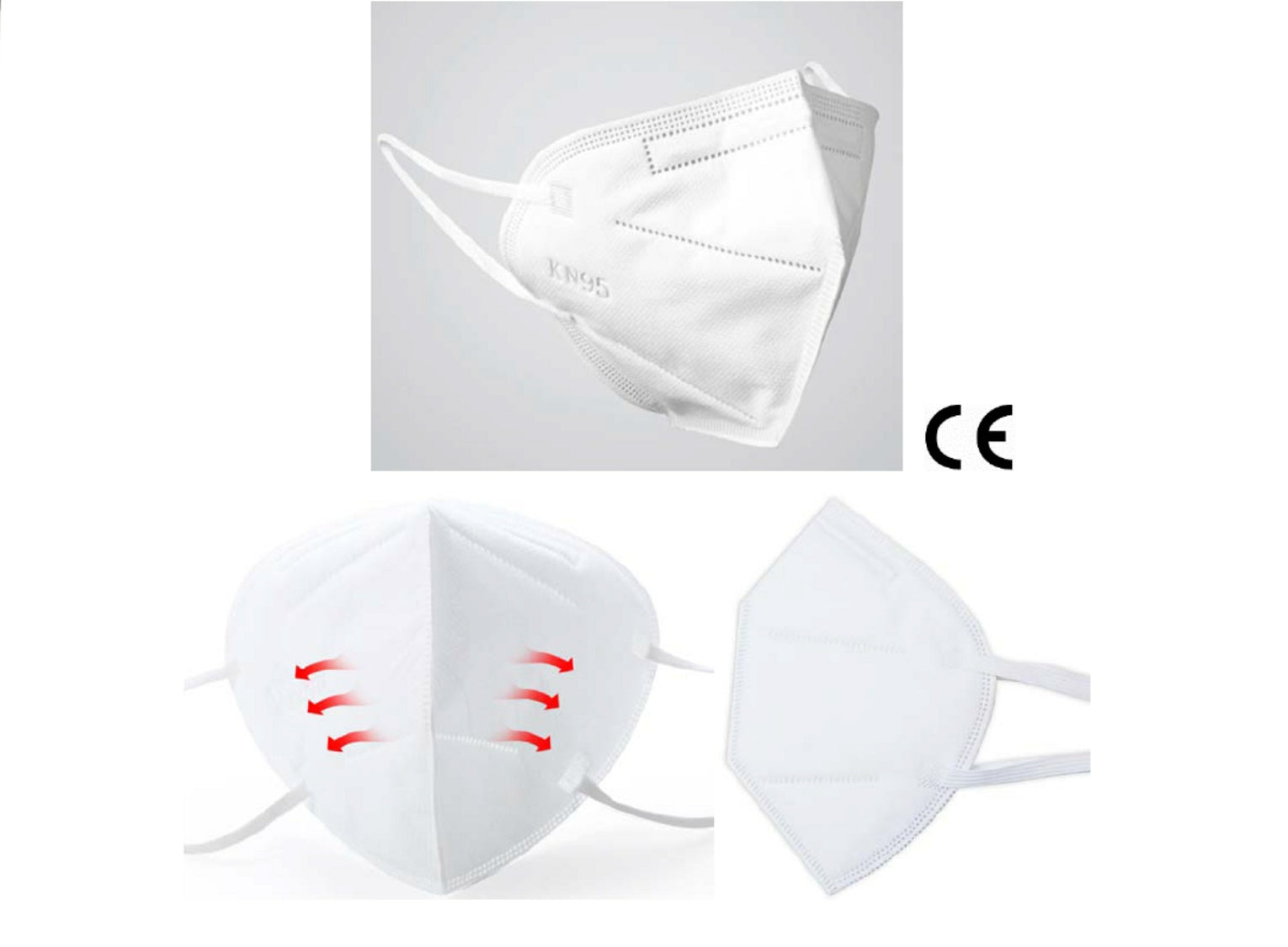 White KN95 Face Mask -10 PACK with comfortable elastic ear loops against a gray background.