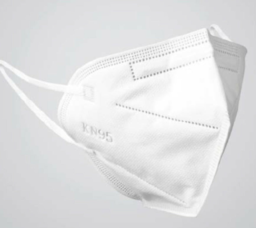 White KN95 Face Mask -10 PACK with comfortable elastic ear loops against a gray background.