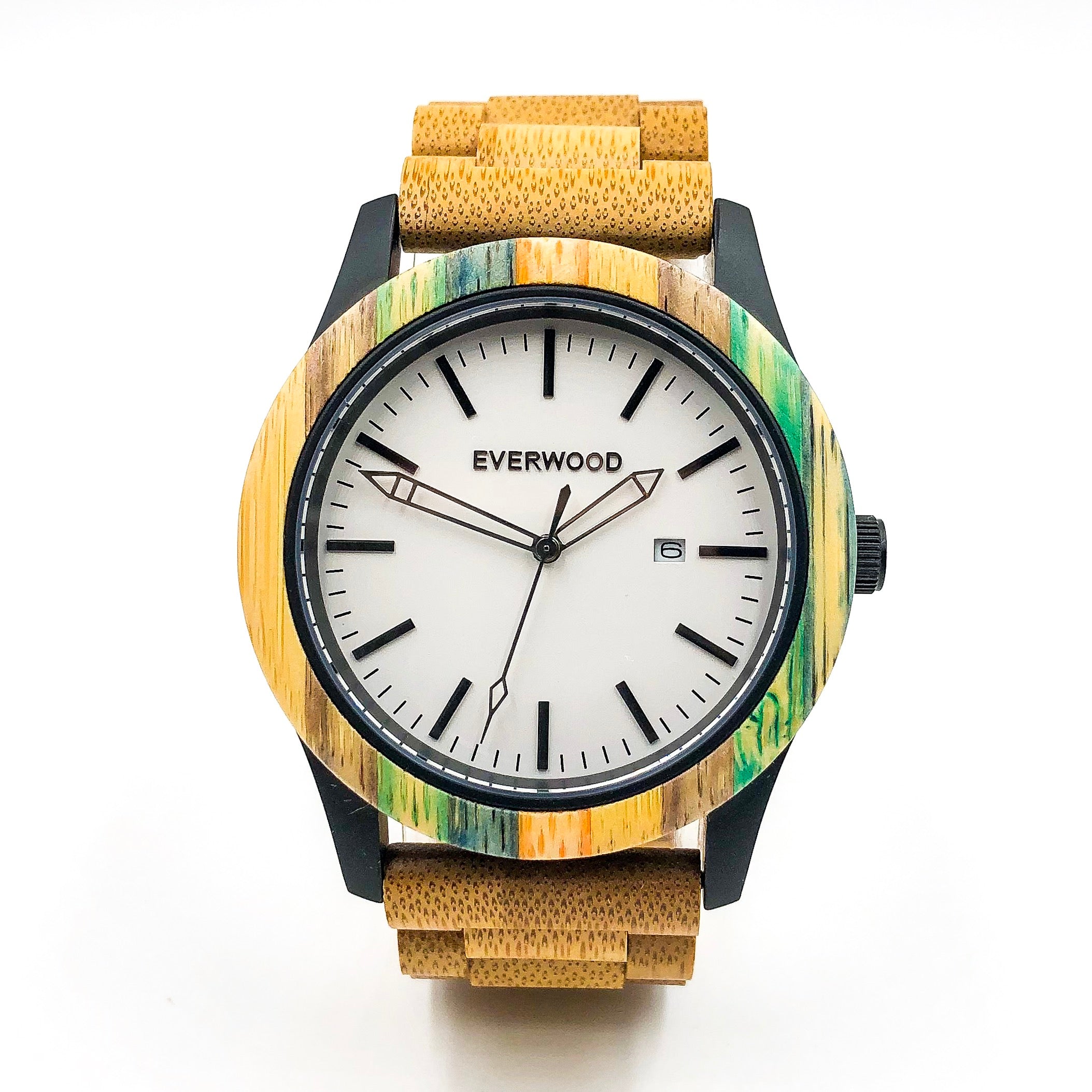 An Inverness - Multi Bamboo Limited Edition wooden watch with a yellow band from Loe.