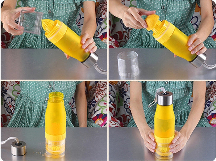 Four Lime Sunflower Water Bottle H2O Fruit Infuser Drink Outdoor Sport 20 oz with lemons on them.