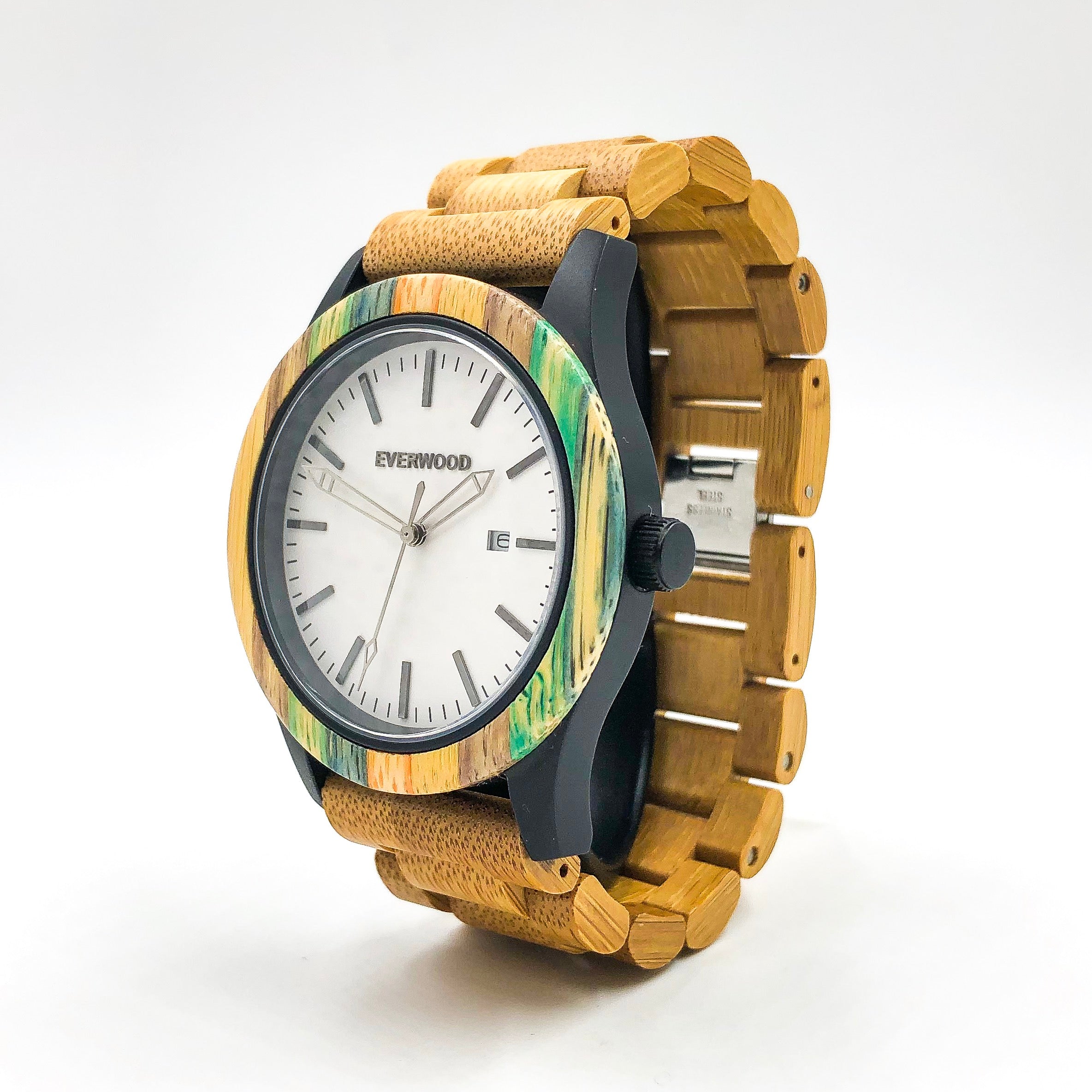 An Inverness - Multi Bamboo Limited Edition wooden watch with a yellow band from Loe.