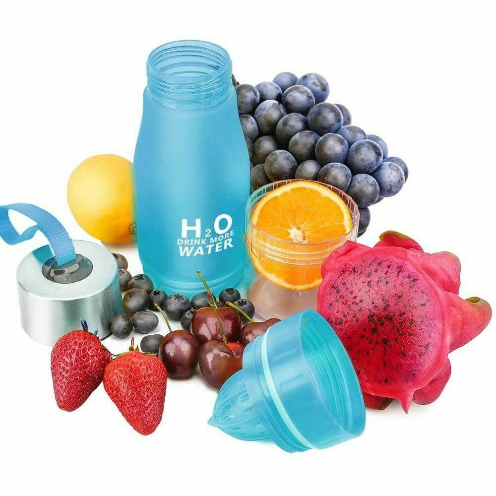 Four Lime Sunflower Water Bottle H2O Fruit Infuser Drink Outdoor Sport 20 oz with lemons on them.