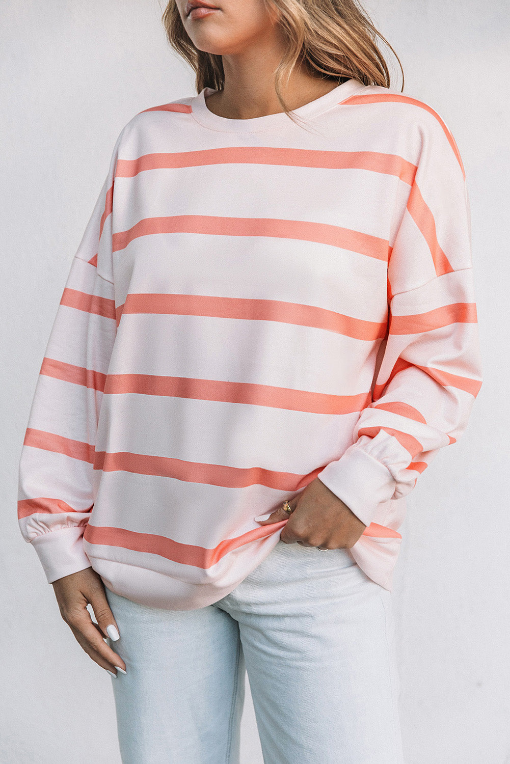 Stripe Striped Drop Shoulder Pullover Sweatshirt