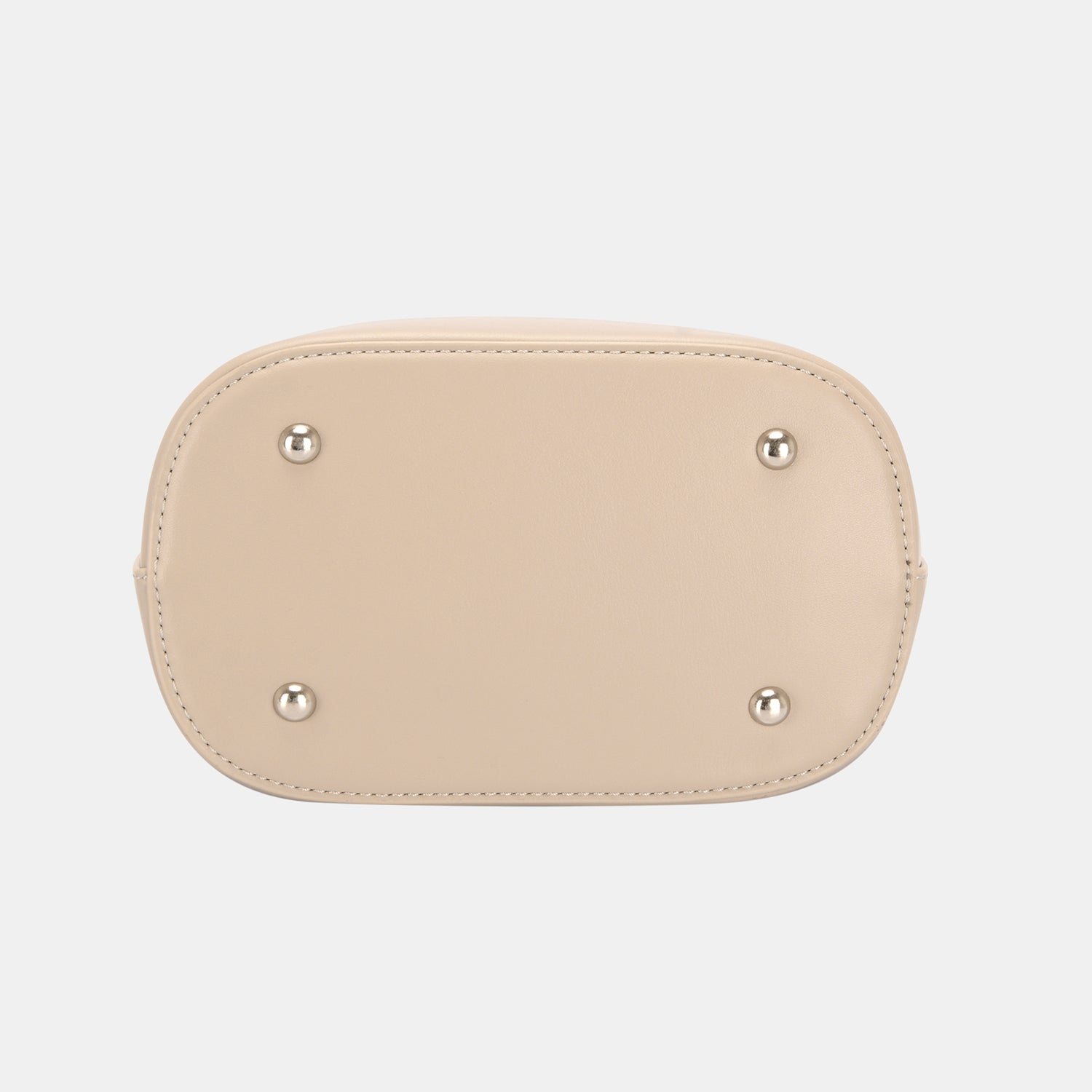 The David Jones PU Leather Shoulder Bag exudes chic style with its beige color, single strap, and practical front pocket.