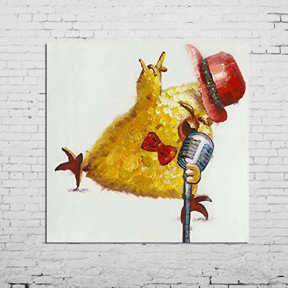 100% Hand Painted  Abstract Oil Painting Wall Art Modern Minimalist Cute Chick Picture Canvas Home Decor For Children Room No Frame