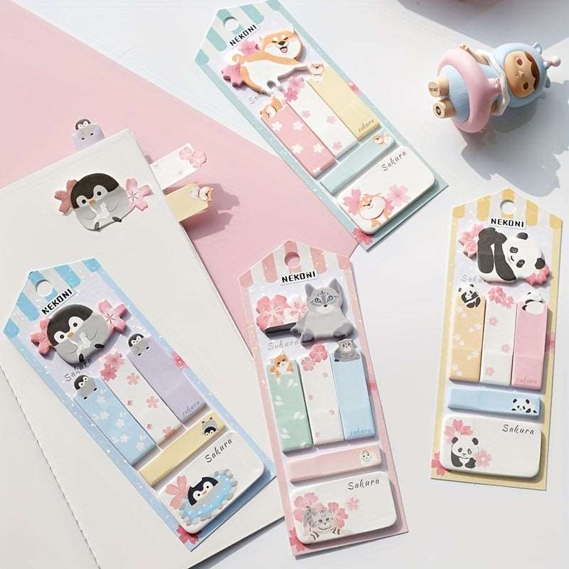 1pcs Cherry And Dog Pattern Index Tabs Page Markers,Cute Penguin Cat Panda Sticky Notes Tabs, Label Stickers Index Tabs For Page Marking Classify File