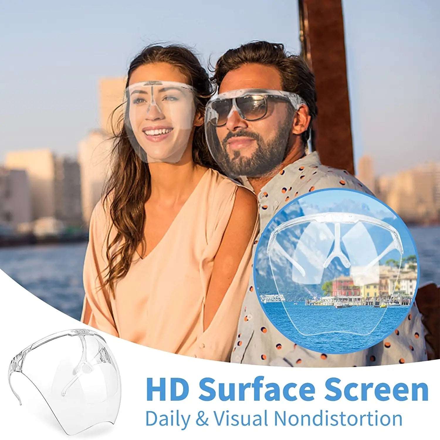 2 PCS Safety Face Shields;  Clear Face Guard with Glasses;  Anti-Fog Transparent Full Face Mask Protect Eye Nose Mouth;  Reusable Protective Plastic Face Shield Mask Droplet Splash Guard for Men Women