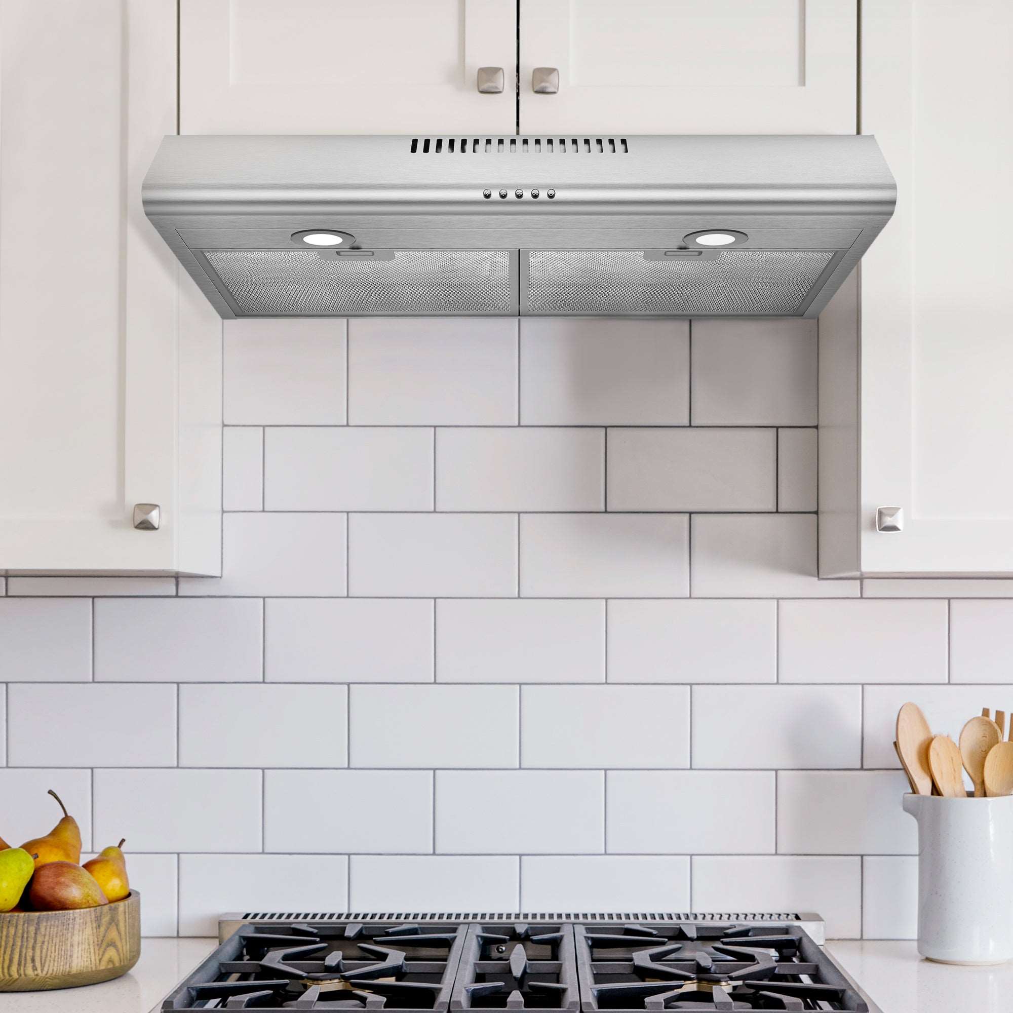 A 30 inch Under Cabinet Range Hood with Dual Motors on a white background.