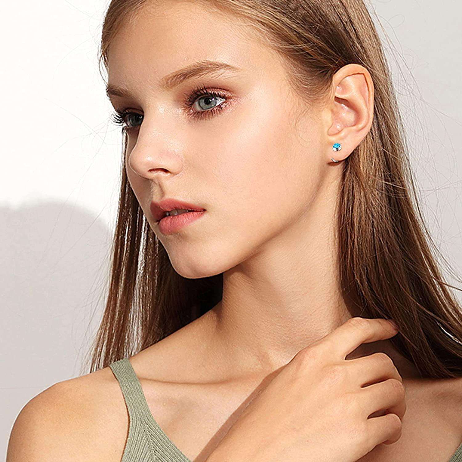 2 Pairs 925 Sterling Silver Half Hoops Earrings Opal Ball Star Dot Small Hoop Earrings Huggie Cartilage Earrings Hug Tiny Hoop Earrings for Women Men