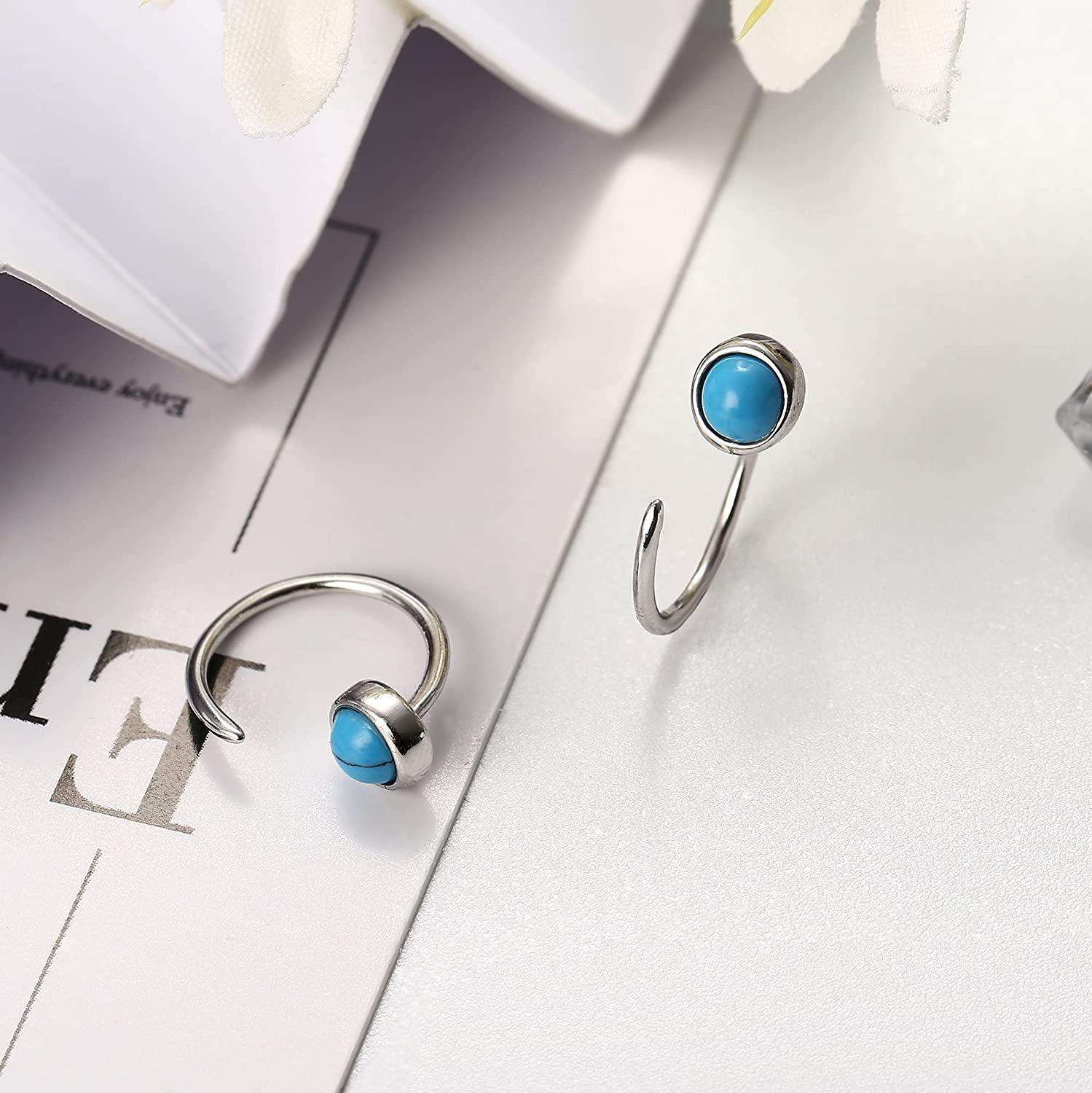 2 Pairs 925 Sterling Silver Half Hoops Earrings Opal Ball Star Dot Small Hoop Earrings Huggie Cartilage Earrings Hug Tiny Hoop Earrings for Women Men